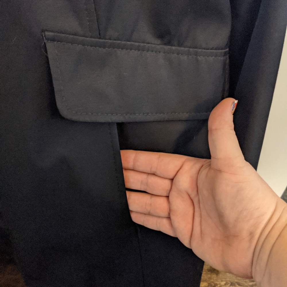 DKNY ruffle front trench coat
